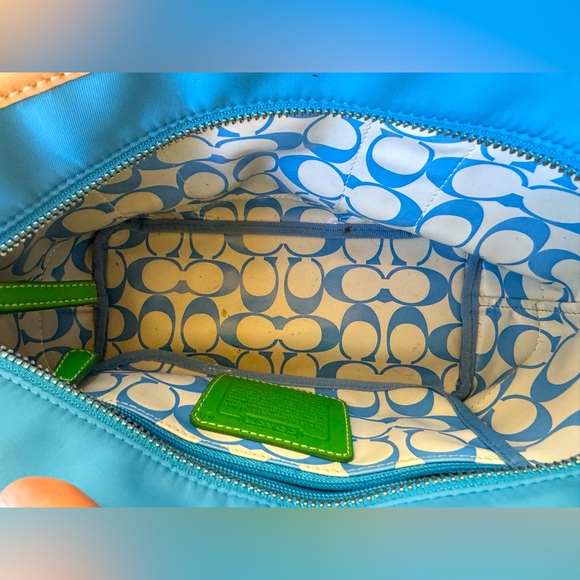 Coach Vintage Mini Hampton Tote purse blue & green canvas monogram interior - Picture 6 of 7